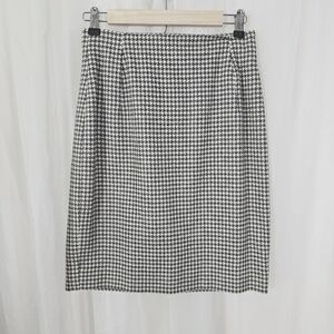 Vintage Jennifer George wool gray white houndstooth pencil skirt size 6